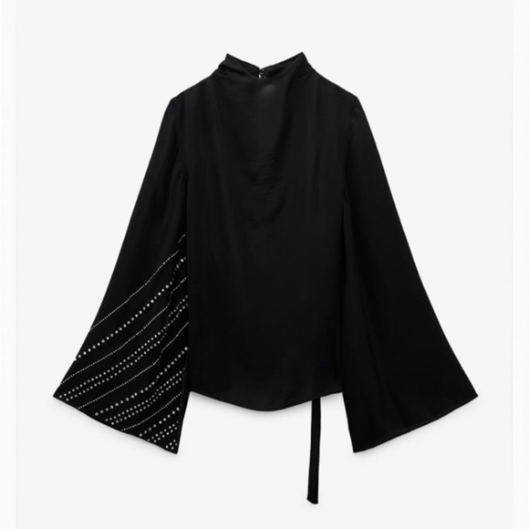 Rhinestone cape sleeve open back blouse - Picture 3 of 6